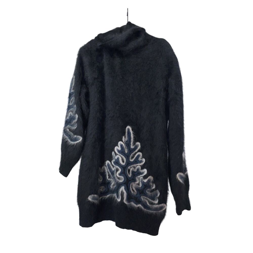 Keomi Sz Large Tunic/dress 80% Angora SUPER FLUFFY Furry Black Sweater Top